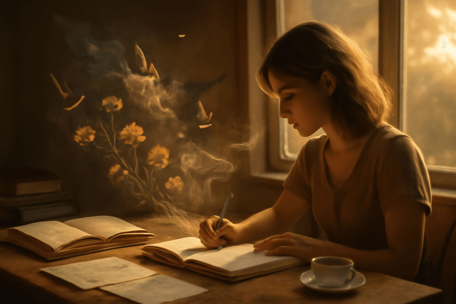 menina escrevendo em um caderno deixando a imaginação fluir