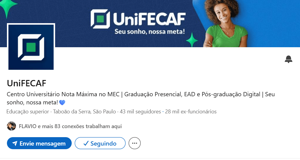 Perfil da UniFECAF no LinkedIn com logo e slogan.png